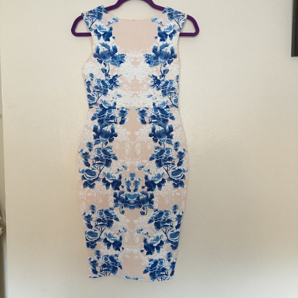 Lipsy Floral Pink/Blue Midi Sleeveless Dress US4 - Picture 4 of 5